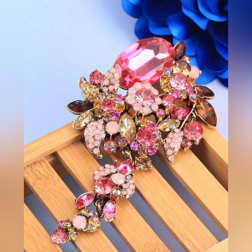 Pink and Gold Crystal Brooch